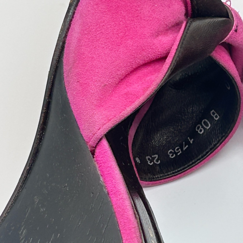 Robert Clergerie Pink Suede Knot Wedge Sandals - Picture 13 of 16
